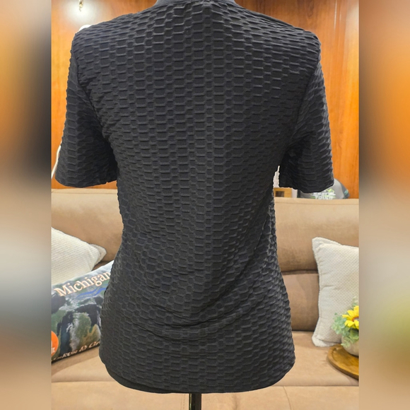 Bebe Black Textured Tee Rhinestone Logo - Picture 3 of 5